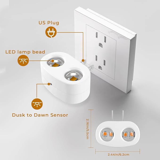 4 Pack Night Light, Plug-in Wall NightLights with Rotatable, Dusk to Dawn Sensor Auto On/Off, 5000K Daylight 100 Lumens, for Hallway Living Room Kitchen Garage Stairway