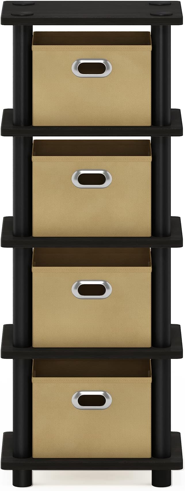 Furinno LACi 4-Bins System Rack, 11.3 x 28.8 Inch, Espresso/Black