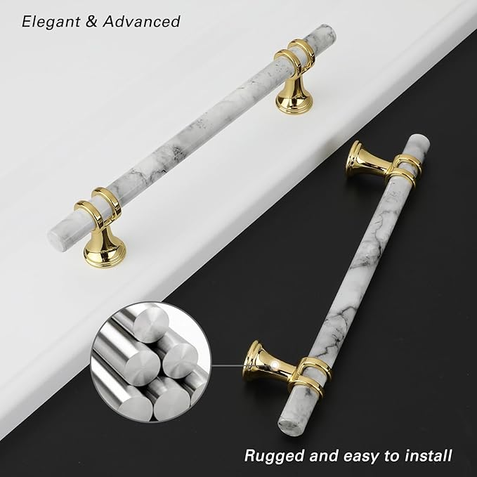 Rergy Cabinet Handles Marble Drawer Pulls and Knobs, T-Bar Hardware