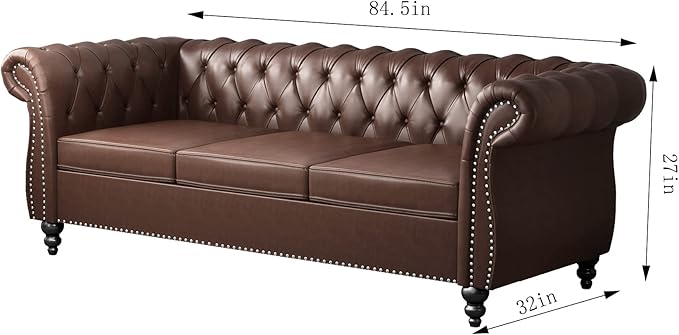 ORRD 2 Piece Living Room Set, Chesterfield Leather Sofa Loveseat Couch