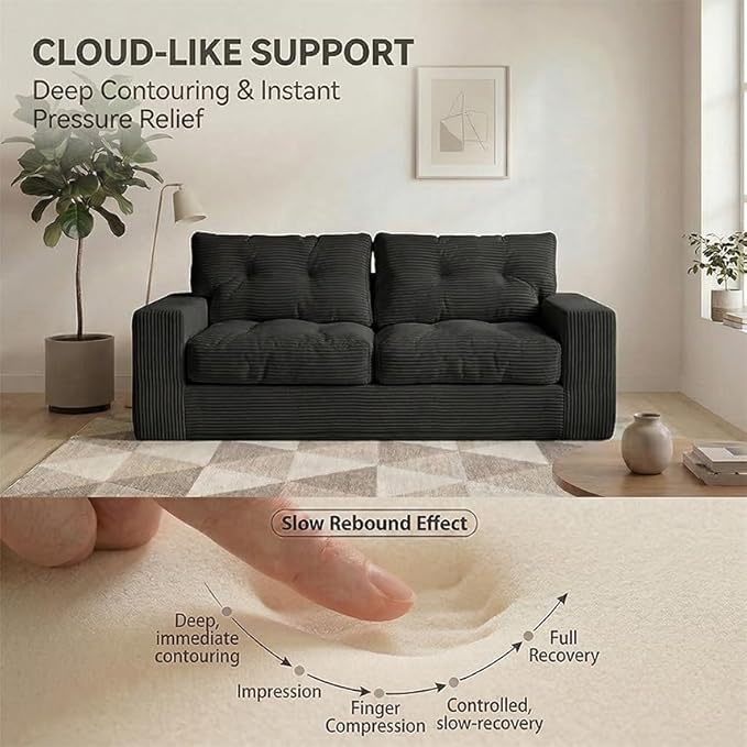 69" Corduroy Loveseat Sofa in a Box, High-Density Foam Couch, No Assembly