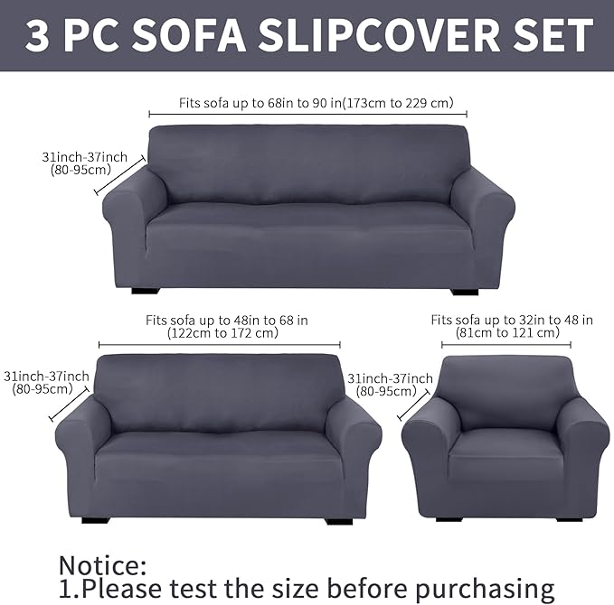 Peryiter 3 Pcs Couch and Loveseat Covers Set Sofa Cover