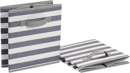 Amazon Basics Collapsible Fabric Storage Bins with Handles, Cube Organizer for Home Organization, White/Light Grey Stripe, 10.5"x10.5"x11" (Pack of 30)
