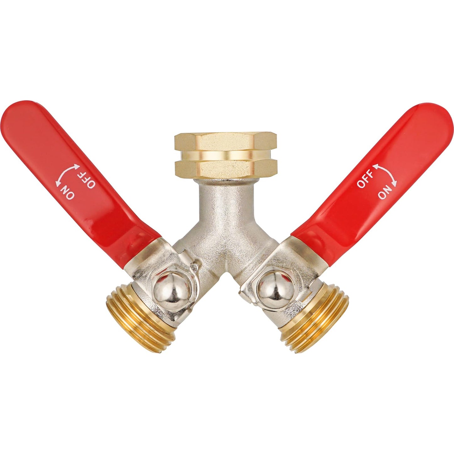 DINGBAI Hose Splitter 2 Way, High Flow Garden Hose Splitter, 3/4” Ght Inlet Brass Heavy Duty Hose Converter, Full Flow water 2 Way Faucet hose splitter, Long Handle Hose Valve Large Outlet.