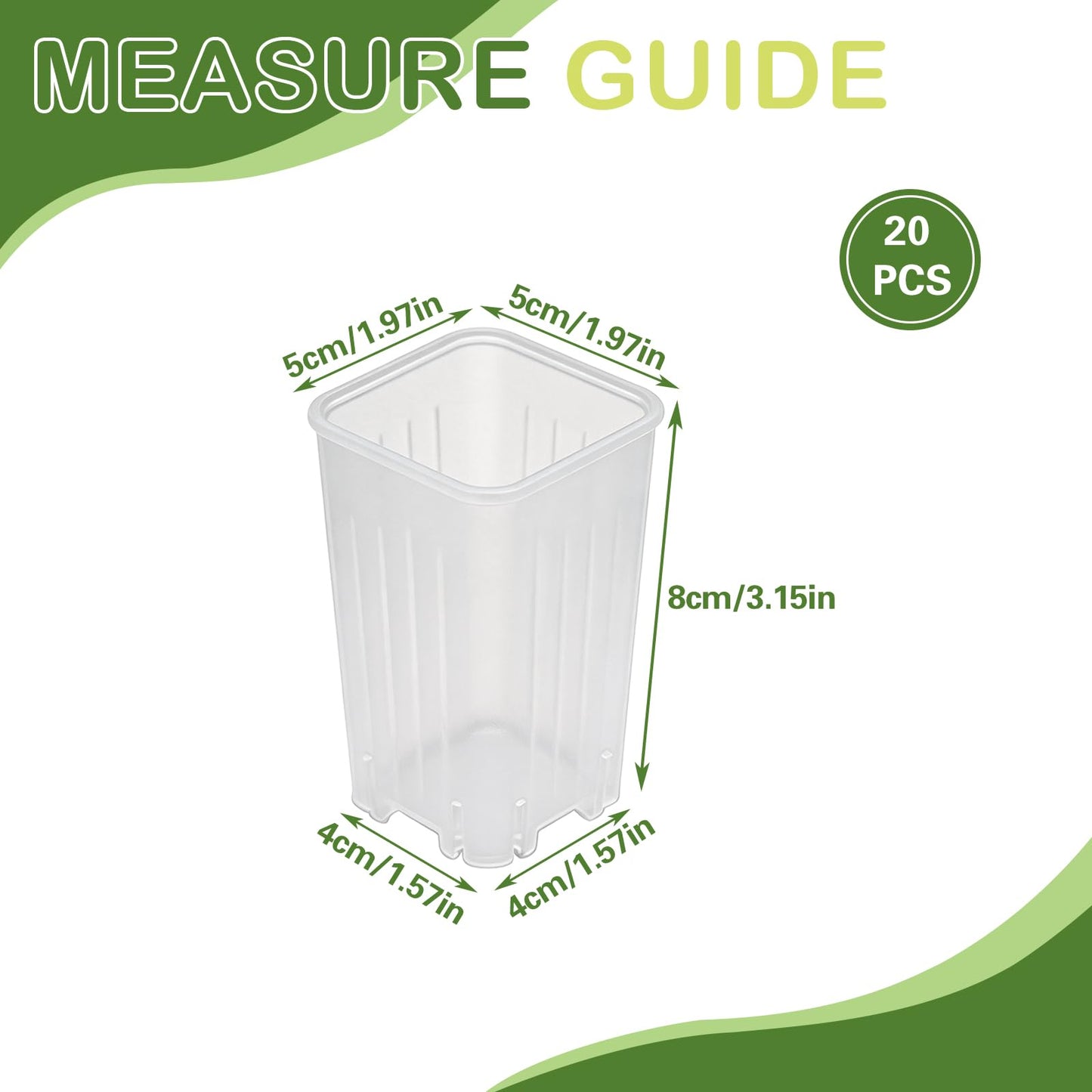 HaoGludi 50 Pack 2'' Square Nursery Pots, Tiny Clear Seedling Planters with Drainage Holes, Plastic Mini Deep Transplant Pot for Herb, Succulent, Germination, Seed Starting, Cuttings