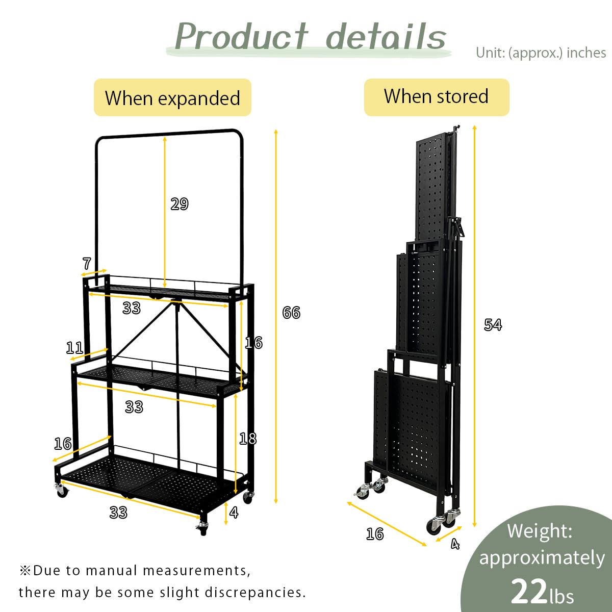 lumizone Foldable 4-Tier Plant Stand Indoor Outdoor Hanging Plant Shelf No Assembly Required Pot Placement Area With Wheels Sturdy Fall Prevention Storage Shelf Flower Pot Stand(4 Tier-Black)