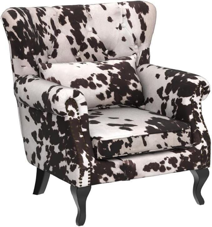 Mid Century Modern Accent Chair Upholstered Armchair Comfy Cowhide-Print Fabric