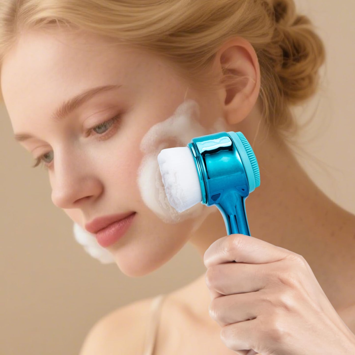 Face Brush 2 in 1, Facial Cleansing Exfoliating Scrubber Brush, Silicone Double Side Manual Face Wash Scrub Brush with Soft Bamboo Charcoal Fiber for Deep Pore Cleansing, Massaging, Skin Care