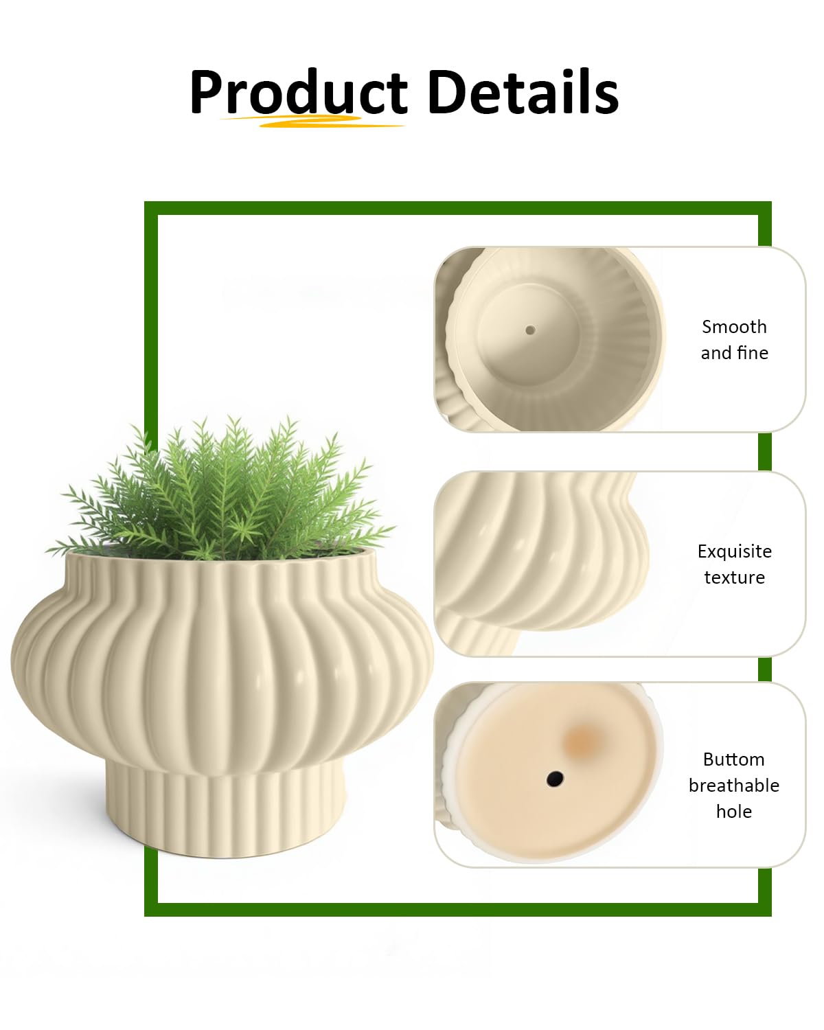 OXART 11 inch Plant Pot, Ceramic Plant Pots Indoor Plants with Drainage, Outdoor Flower Pots for Succulent, Snake Plant and Pothos Home Office Decorative Planters Pot, Yellow