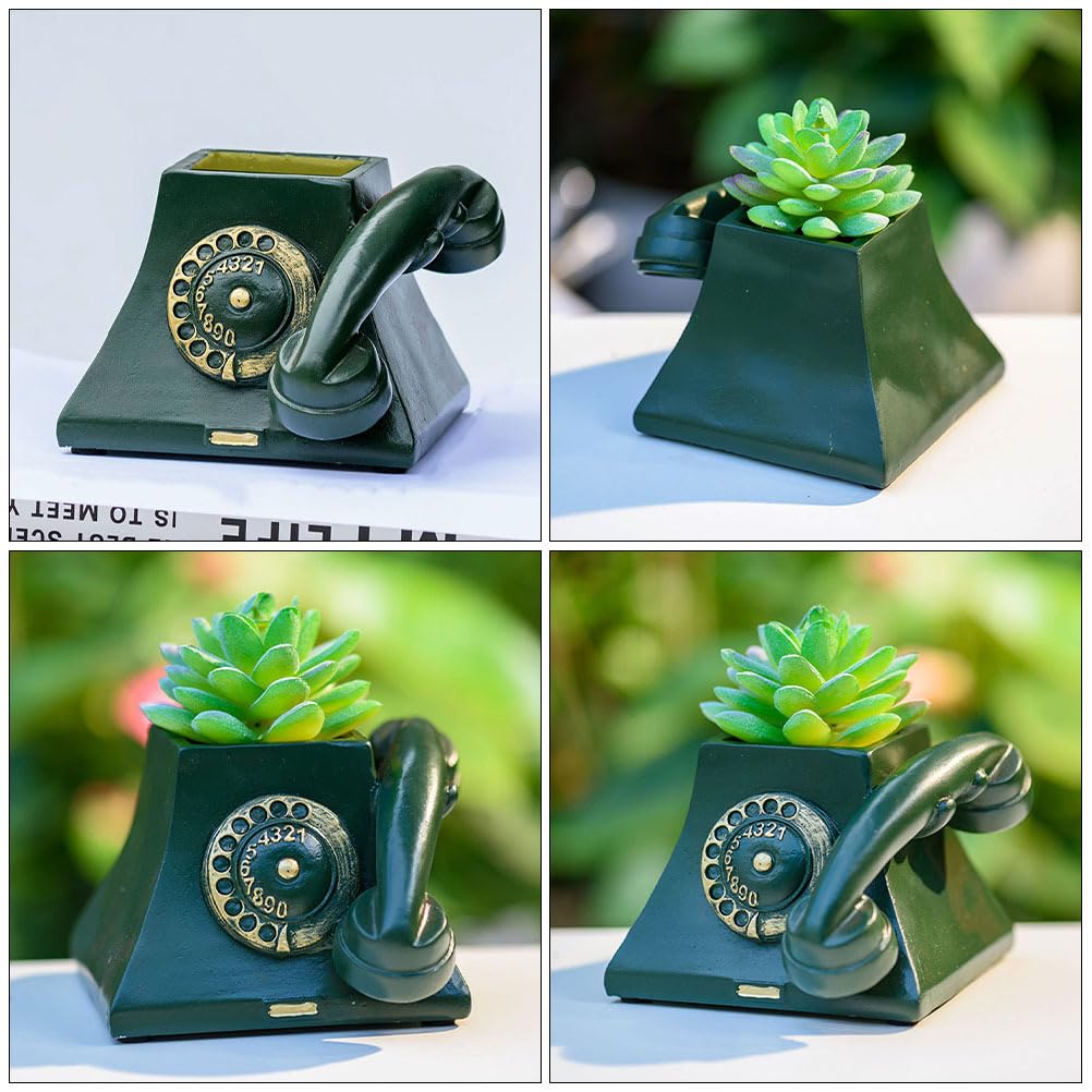 Yardwe Telephone Flower Pot Succulent Flower Pot Planter Resin Plant Pot Retro for Home Office Plants, Green