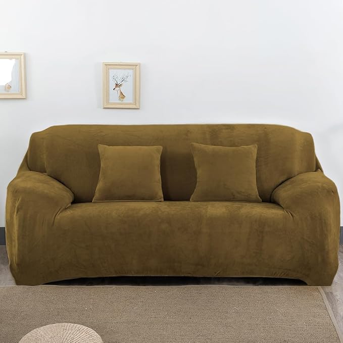 vctops 4 Seater Velvet Plush Stretch Sofa Slipcover 1-Piece Sofa Cover