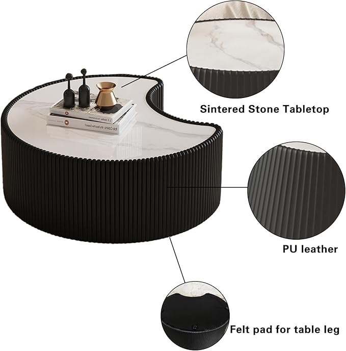29.53" Marble Coffee Table, Modern Creative Moon Coffee Table