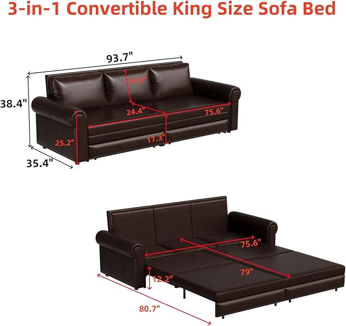 Faux Leather Sleeper Sofa Couch