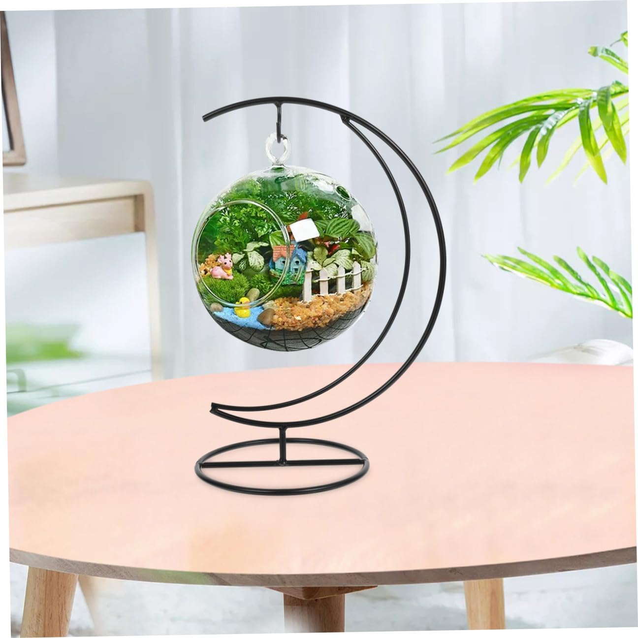 SEWACC Ornament Display Stand Moon- shape Iron Hanging Stand Rack Holder for Hanging Globe Air Plant Terrarium for Christmas Ornament and Home Wedding Decor