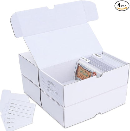 Trading-Card Storage Box, 4-Pack • 400 Count Corrugated Cardboard Storage Box with dividers & labels for TCG/Magic/Mtg Storage and Collection, 7 INCH Horizontal