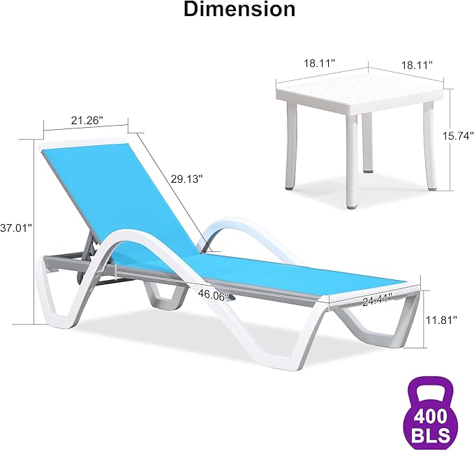 PURPLE LEAF Patio Chaise Lounge Chair Set of 3 Outside Aluminum Plastic