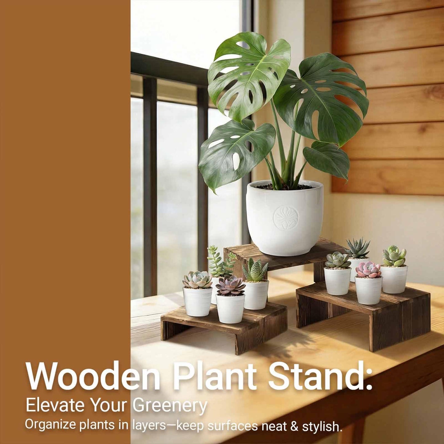 Jerbikas 3-Tier Wood Display Riser 2 Set, Tiered Display Stand for Food, Kitchen, Desk & Party - Solid Pine Wooden Shelf & Organizer for Plants, Collectibles, Office (9.5/8.5/7.5 In)