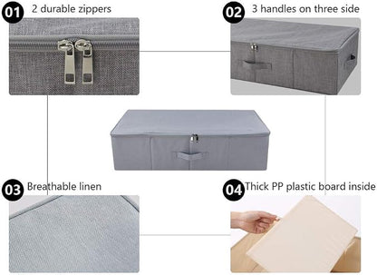 iwill CREATE PRO Folding Washable Rigid Underbed Storage Boxes with Zip Lid for Garment, Clothing, Blankets for Bedroom, College Dormroom, Wardrobe, Shelf Baskets, Pack of 3, Black Gray