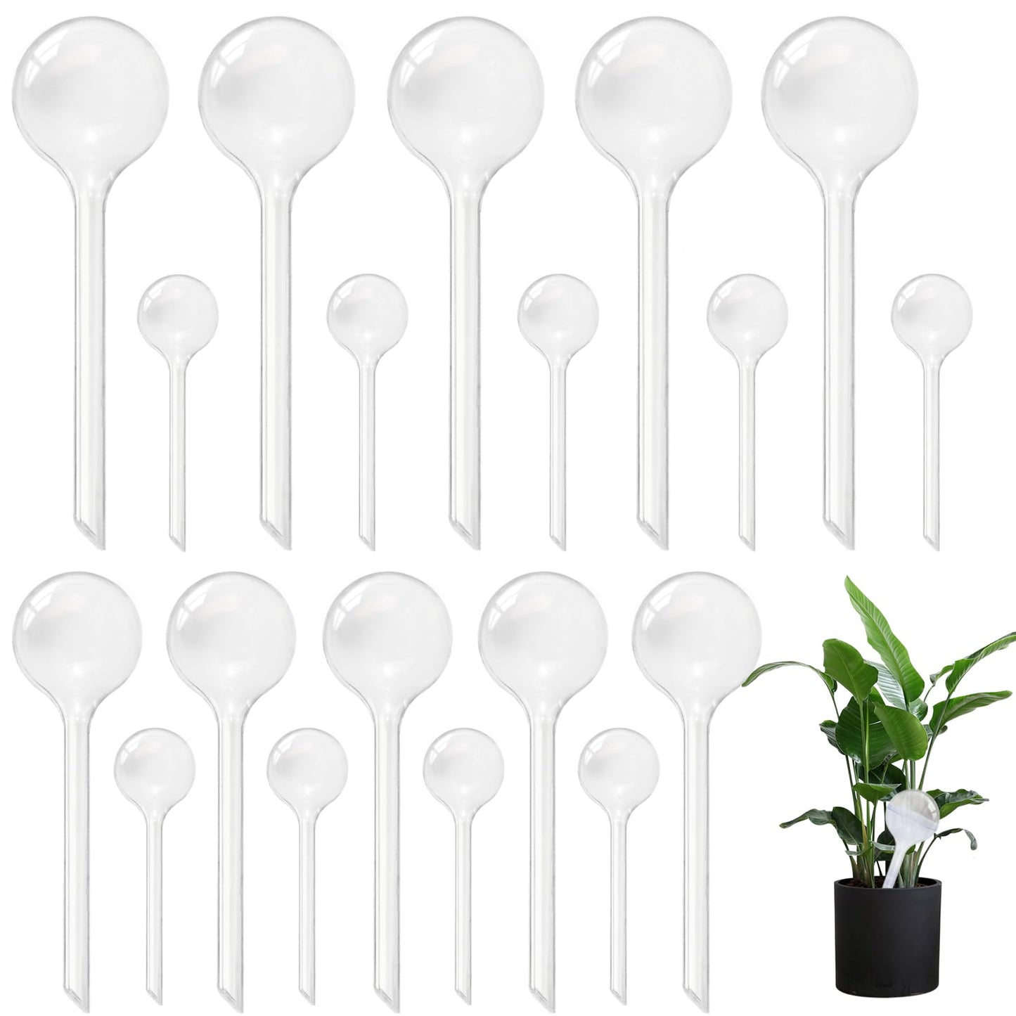 Pynqdfu 20 PCS Clear Plant Watering Globes,Plastic Self-Watering Bulbs,Self Watering Planter Insert Plant Accessories for Plants Indoor,Outdoor,Flowerpot,Home Garden(Large,Medium,Small)