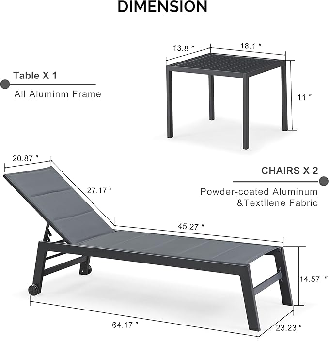 PURPLE LEAF Outdoor Chaise Lounge Set of 2 Aluminum Patio Lounge Chair