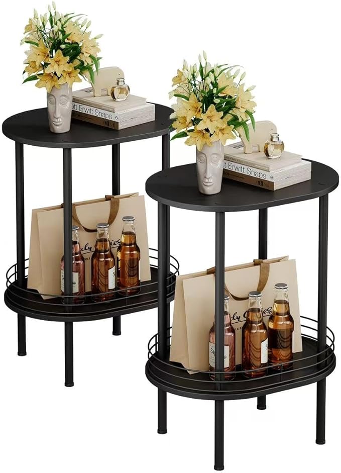 Nightstand Set of 2, Small Modern Round Side Table