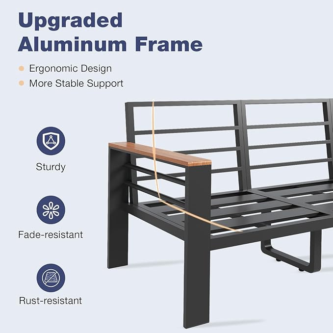 Aoxun Aluminum Patio Furniture Set 4 Seats, Oversized Outdoor Sectional