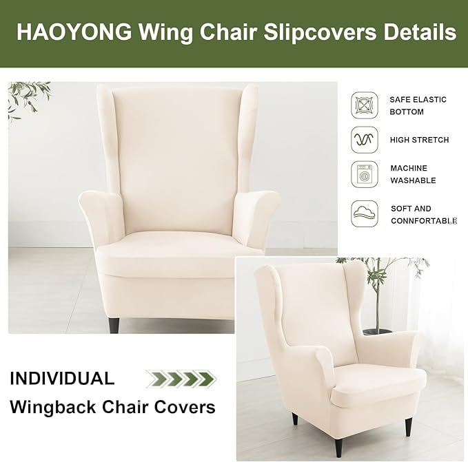 HAOYONG Wing Chair Slipcovers Waterproof Spandex Wingback Chair Covers 2 Pieces