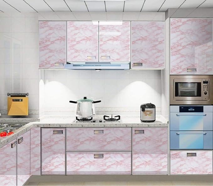 practicalWs 15.7 in x 236.2 in Self-Adhesive White Pink Marble Removable