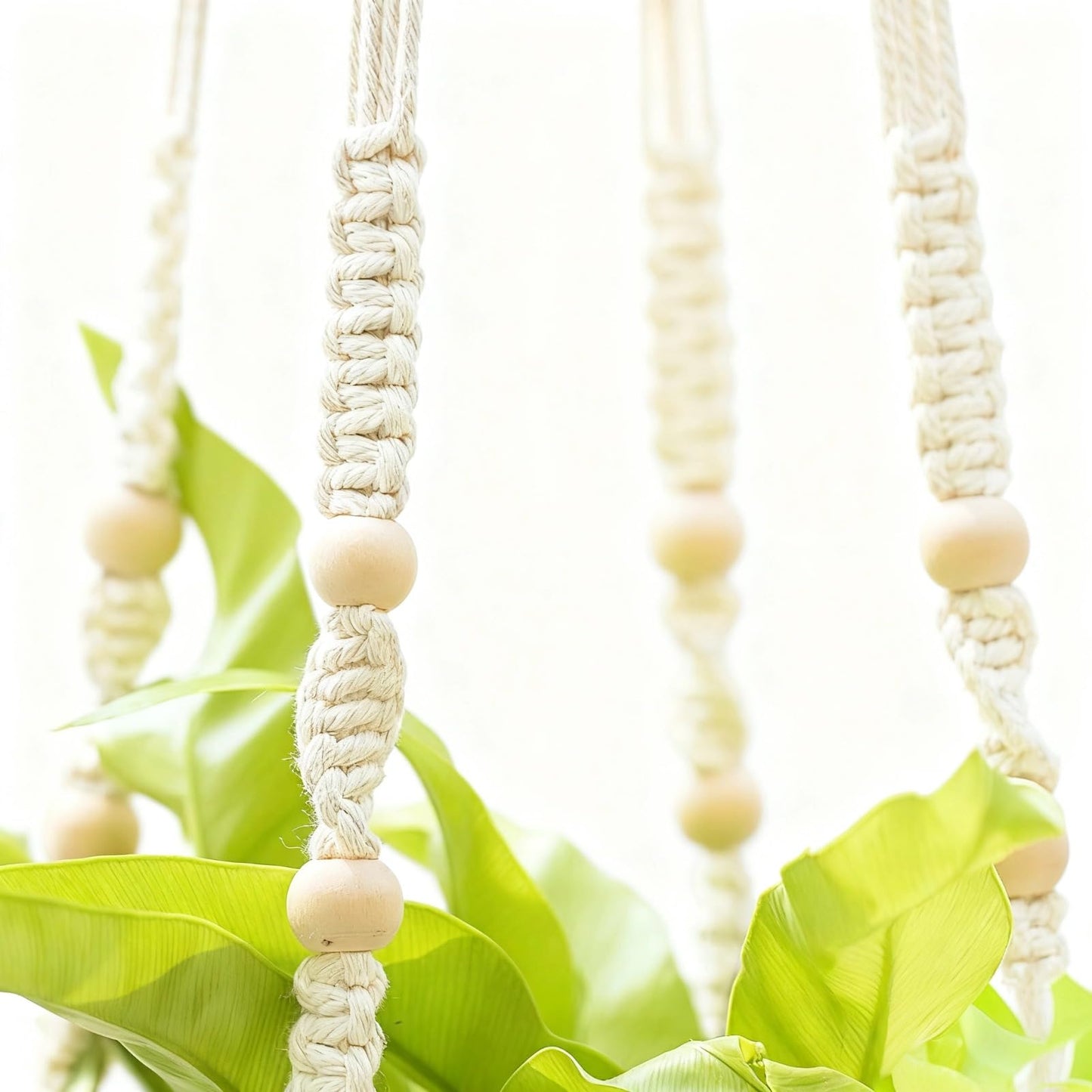 UlifeBetter 2 Pack Macrame Plant Hanger 36 Inch, Ivory Hanging Planter Holder with Wood Beads & No Tassels,Larg Hanging Baskets Indoor Outdoor Boho Home Decor for Flower Pots (2 Hooks Included)