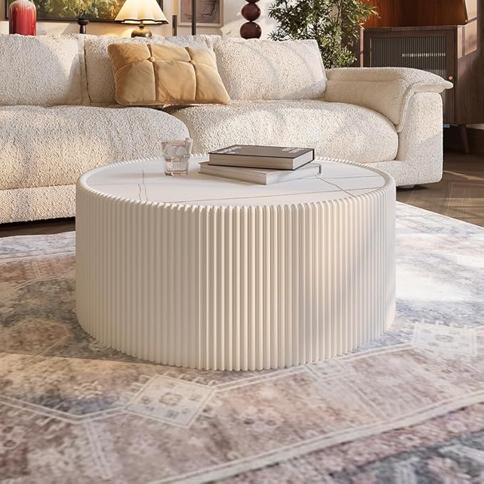 2-Piece Round Nesting Coffee Table Set, 29.52" Marble Coffee Table and End