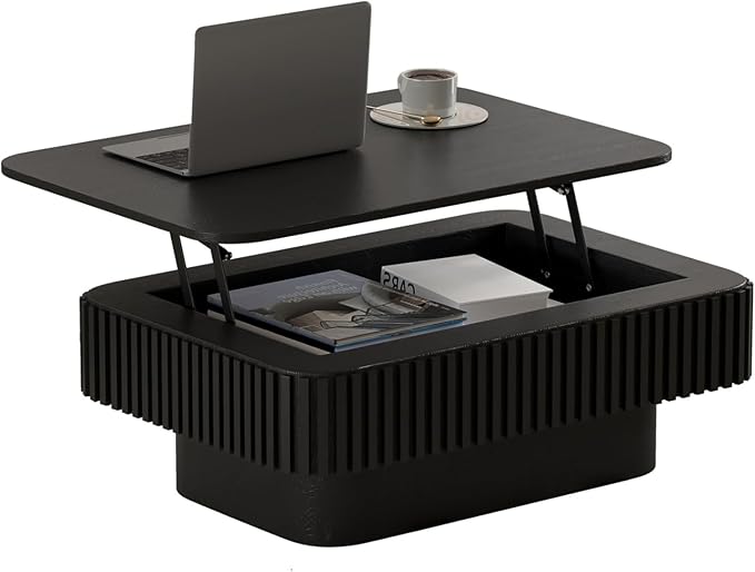 Lift Top Coffee Table for Living Room, Rectangle Handmade Solid Wood Strips