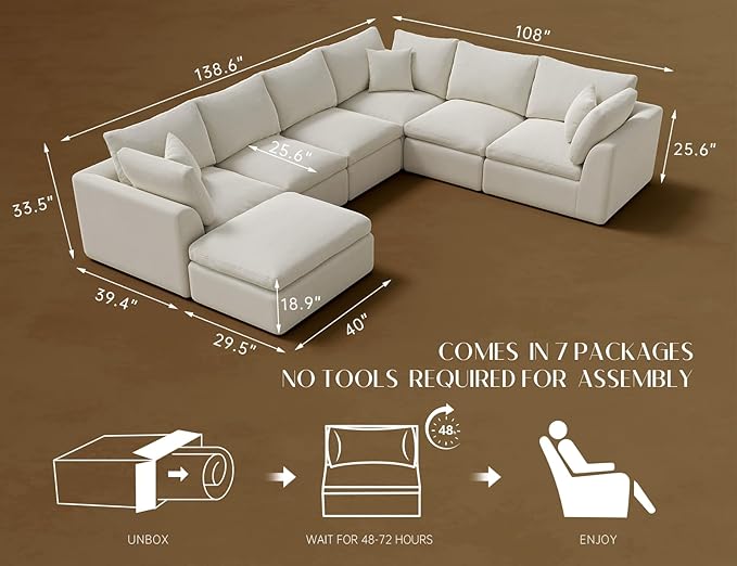 ohllob Oversized Cloud Couches for Living Room, Convertible Sectional Couch