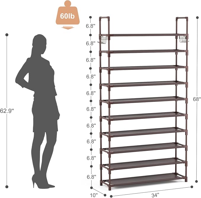 VTRIN 10 Tiers Shoe Rack Tall Large Capacity Wide Shoe Organizer Sturdy Shoe