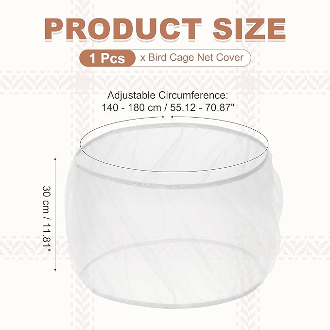 Bird Cage Seed Catcher, Bird Cage Net Cover Seeds Guard, Universal Birdcage Accessories, White, Circumference 55.1"-70.9", Height 11.8" for Parrot Cockatiel Enclosures