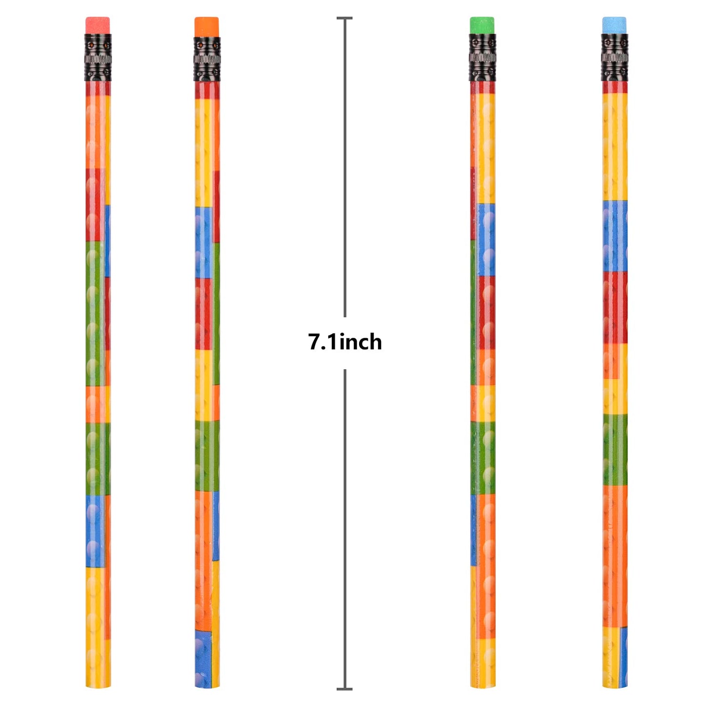 Kolewo4ever 200 Pieces Building Block Wood Pencils Colorful Round Pencils with Top Erasers Students Birthday Goody Bag Bulk Filler for Exams School Office Sketching Learning Activities