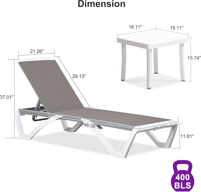 PURPLE LEAF Patio Chaise Lounge Chair Set Outside Aluminum Plastic Stackable