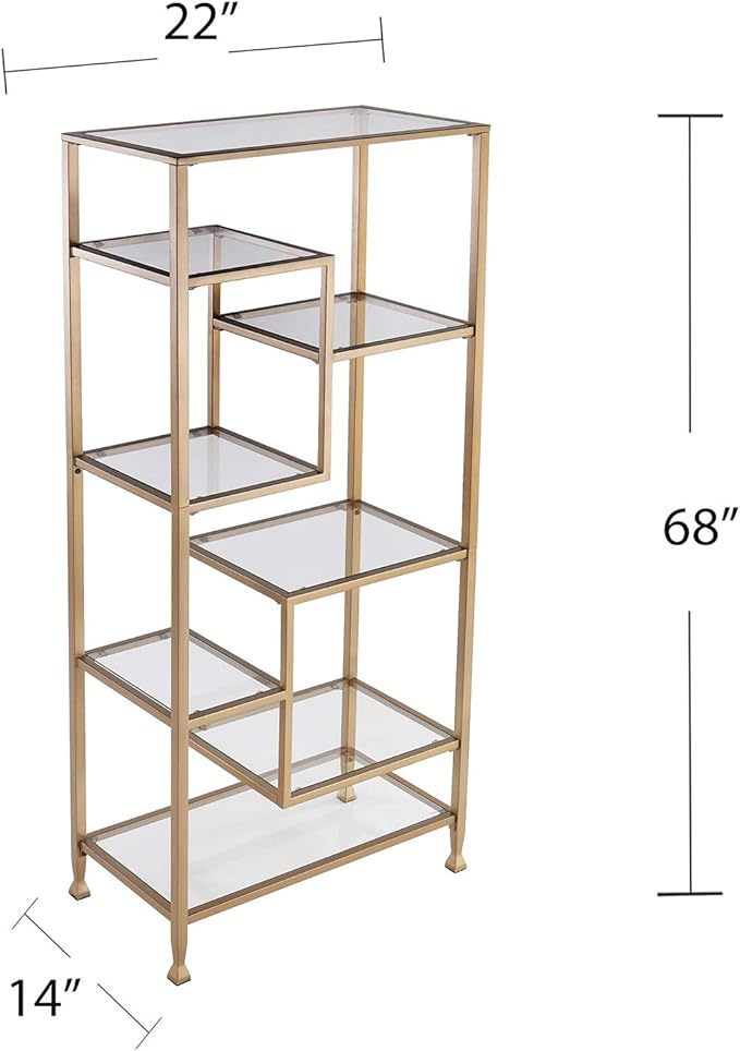 SEI Furniture Jaymes Metal/Glass Asymmetrical Étagère/Bookcase