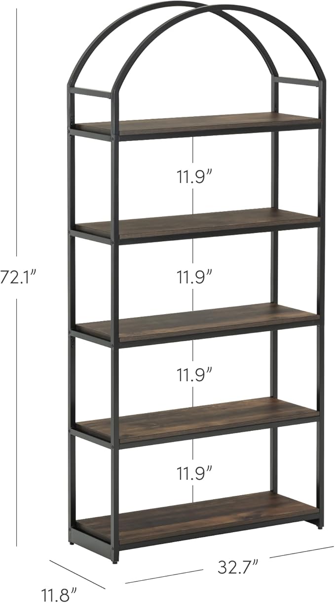 Nathan James Haven Etagere Bookshelf, 5-Shelf Bookcase in Nutmeg Wood and Black