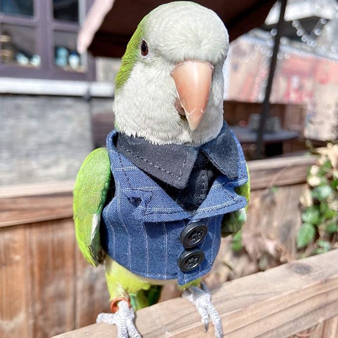 Bird Clothes Birds Flight Suit,Tuxedo Business Suit for Parrots African Greys Parakeet Cockatiel Sun Conure Christmas Party Birthday Cosplay Photo Prop Small Animals Apparel (5XL,Denim Suit)
