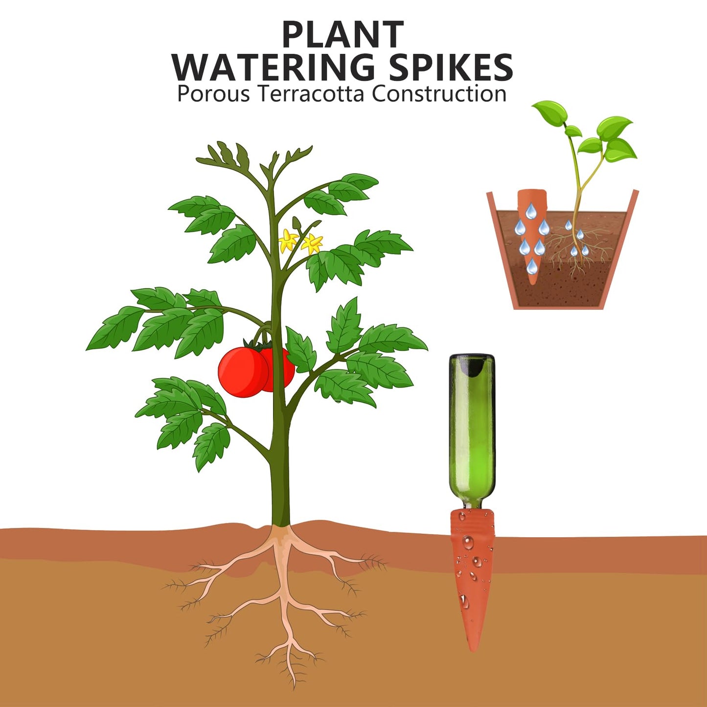 Plant Watering Devices, 8 Pack Terracotta Watering Spikes, Automatic Self Watering Spikes, Clay Wine Bottle Plant Watering Devices for Vacation, Self-Watering Stakes for Indoor Outdoor Plants