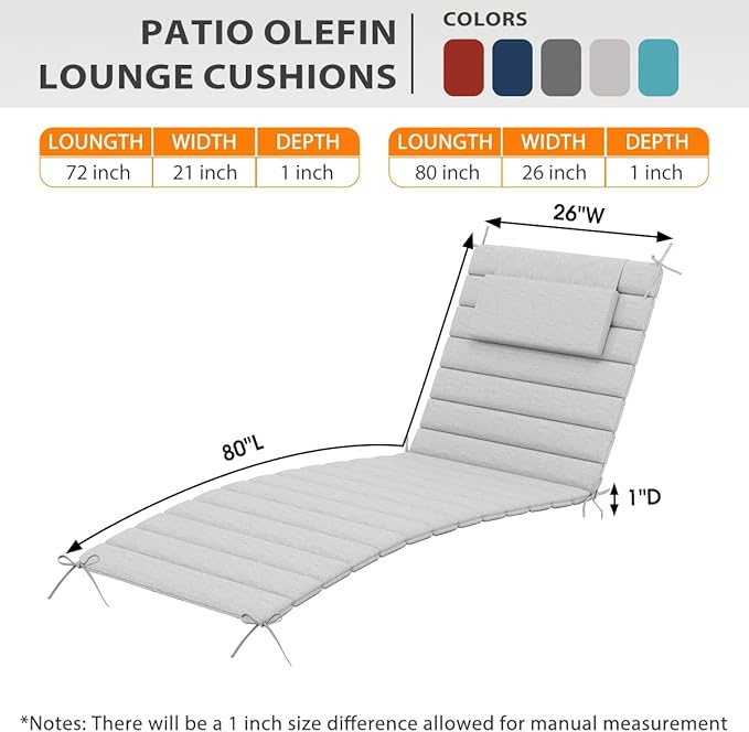 Sundale Outdoor Olefin Quilted Lounge Cushion Set of 4, Patio Foldable Chaise