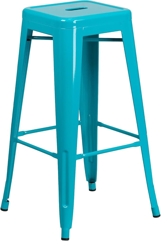 Flash Furniture Commercial Grade 30" High Backless Crystal Teal-Blue
