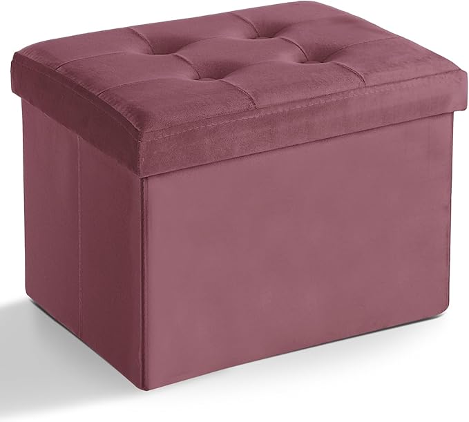 LINMAGCO Storage Ottoman Folding Foot Stool Velvet Footrest