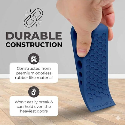 Door Stoppers for Bottom of Door Premium Floor Rubber Door Stop Wedge Made in USA Heavy Duty Honeycomb Design for Carpet, Tile, Ideal for Home, School, Commercial, Blue 2-Pack