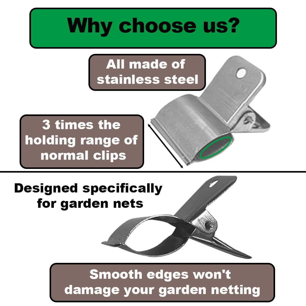 Stainless Steel Garden Clips, Extra Wide Strong Fixing Greenhouse Clips For Pvc Pipes, Garden Hoops. For Fixing Plant Cover, Shade Cloth, Greenhouse Plastic Sheeting, Garden Netting, Etc.