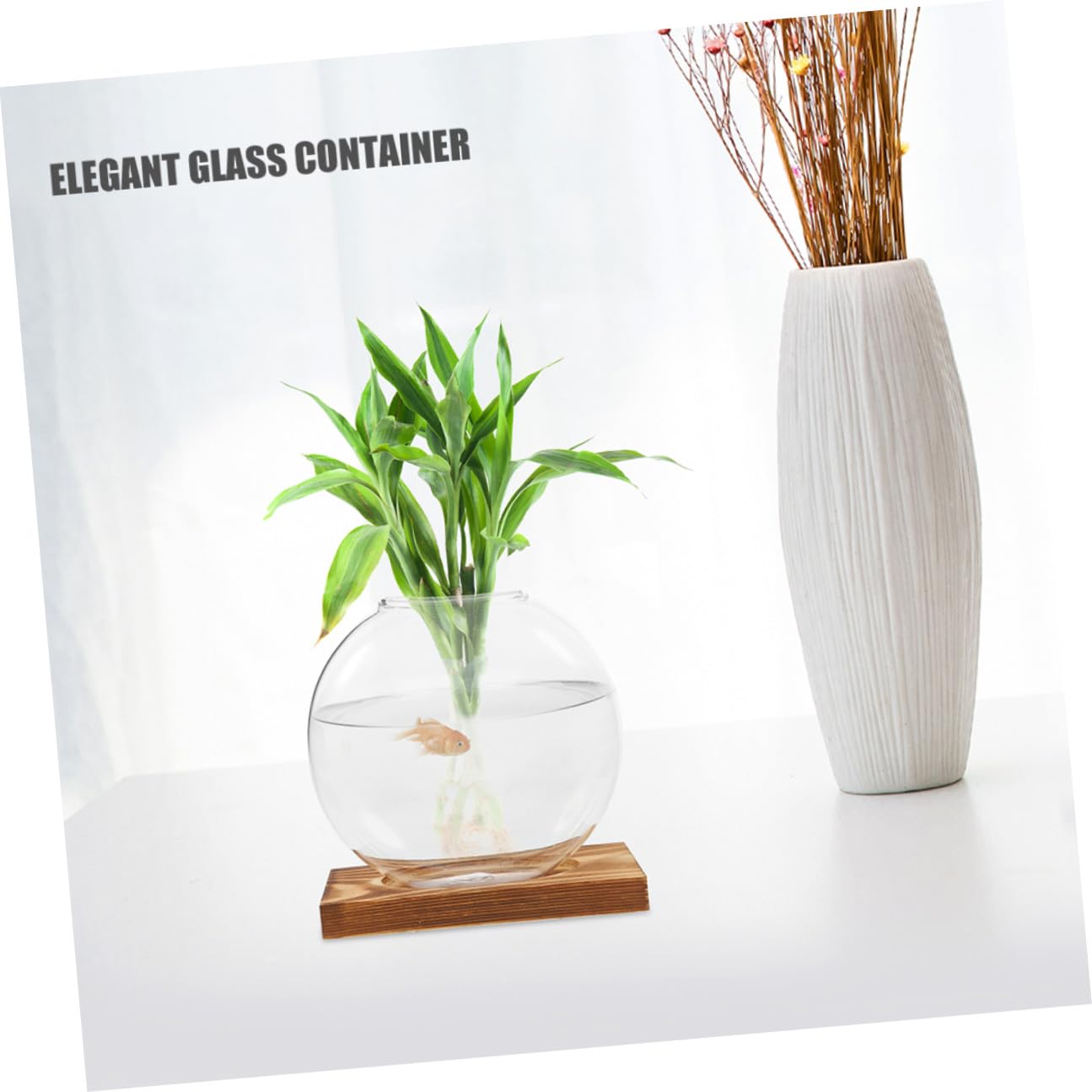 NIYANGLE 2pcs Hydroponic Glass Vase with Wooden Base Small Propagation Station for Indoor Plants and Office Decor Plant Terrarium for Home Window Sill