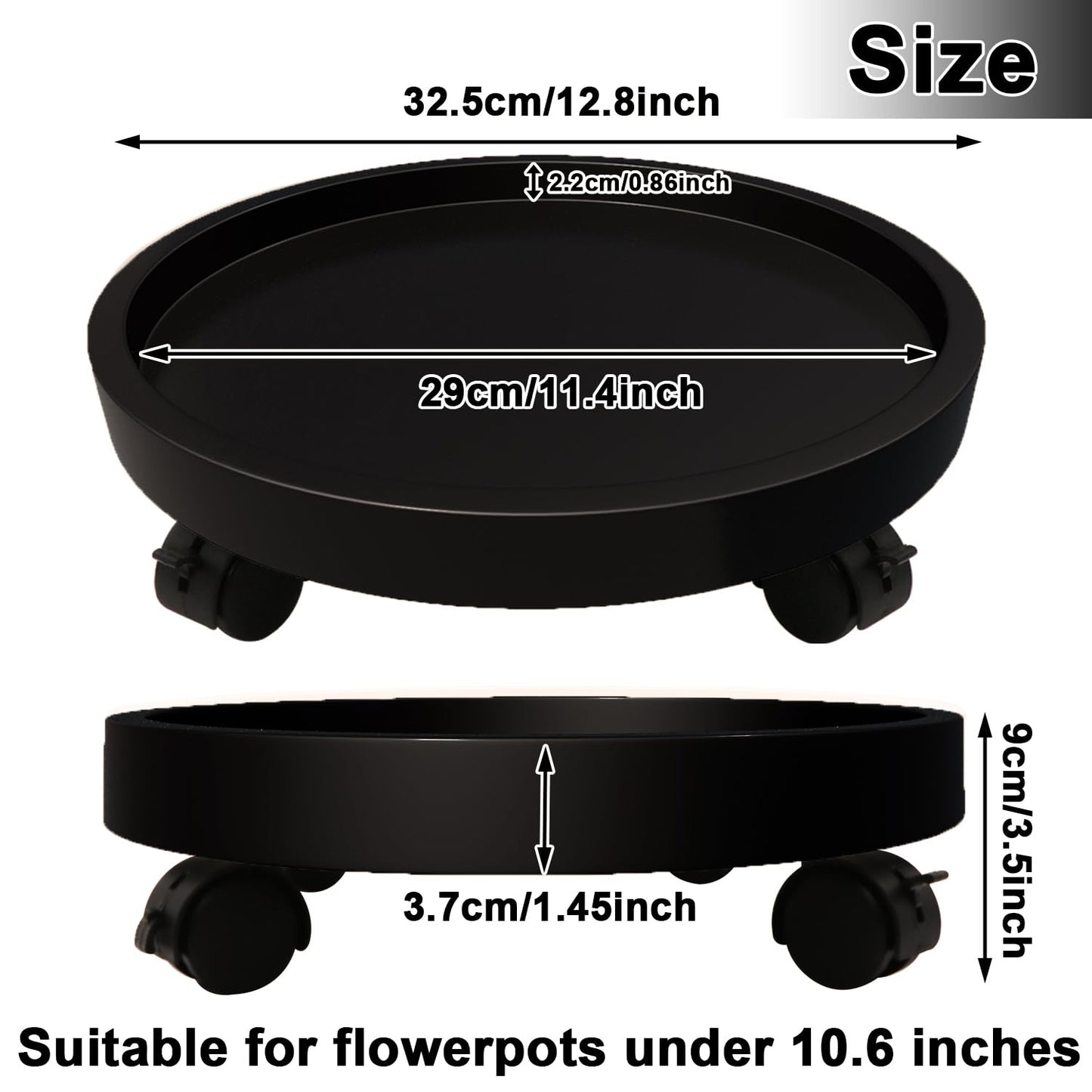 RUENXG 2-Pack 13" Heavy Duty Plant Caddy with Lockable Wheels, Industrial-Grade Rolling Plant Stand for Indoor/Outdoor Potted Plants, Flower Pots & Garden Decor - Black