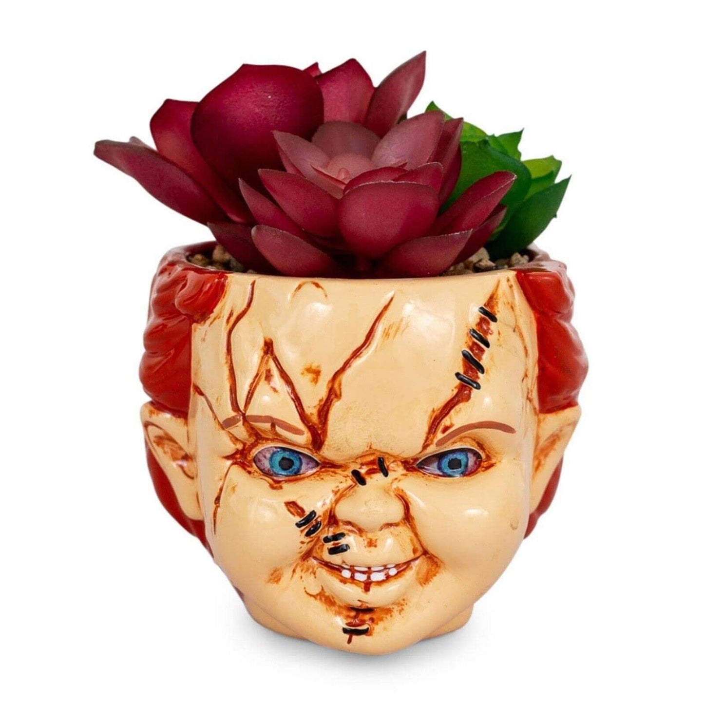 EJWCIG Horror Movie Planter Halloween Decor Scary Mini Head Skull Funny Zombie Plant Pot Gothic Unique Planters with Drainage Hole (Chucky)