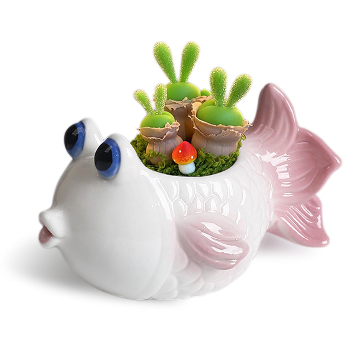 DIYOMR Tropical Fish Ceramic Planter, 5.8 Small Flower Pot Decoration Desktop Windowsill Decor,Indoor Outdoor Succulent Cactus Pot for Plant Lover (Pink)