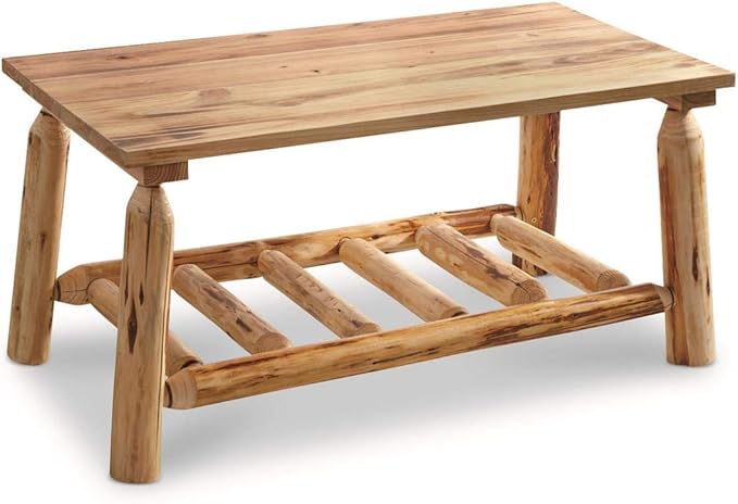 CASTLECREEK Log Coffee Table, Rustic Natural Weathered Look Wooden Rectangular